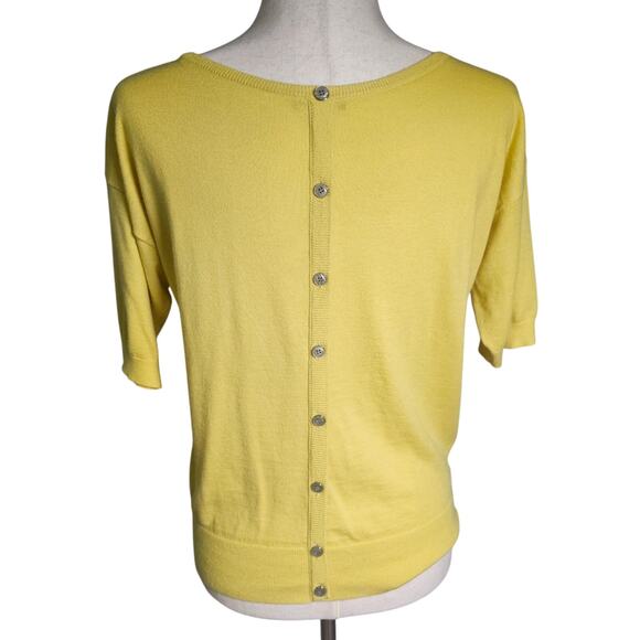 Ann Taylor Yellow Short Sleeve Sweater with Buttons up the Back  Medium - Picture 3 of 8